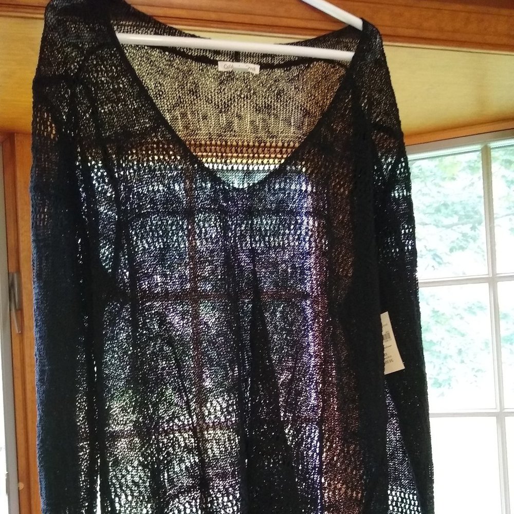 NWT 2X Black V-neck Pointelle Pullover by Coldwater Creek